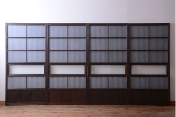 古民具・骨董　裏ガラス入り!デザインガラス帯格子戸4枚セット