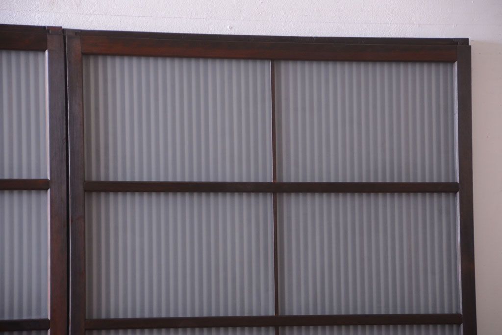 古民具・骨董　裏ガラス入り!デザインガラス帯格子戸4枚セット