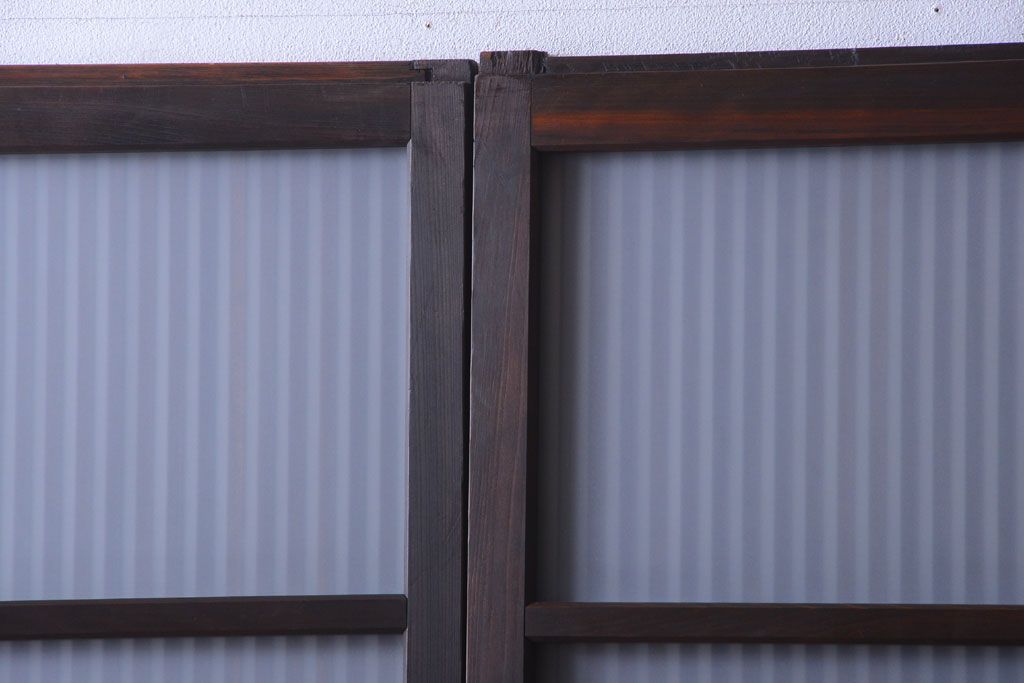 古民具・骨董　裏ガラス入り!デザインガラス帯格子戸4枚セット