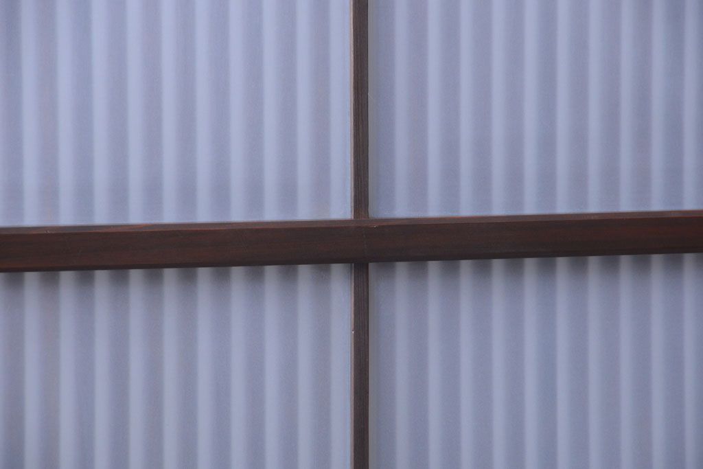 古民具・骨董　裏ガラス入り!デザインガラス帯格子戸4枚セット