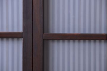 古民具・骨董　裏ガラス入り!デザインガラス帯格子戸4枚セット