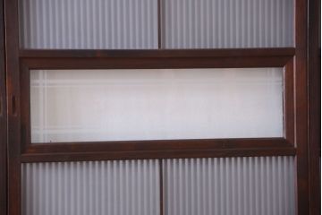 古民具・骨董　裏ガラス入り!デザインガラス帯格子戸4枚セット