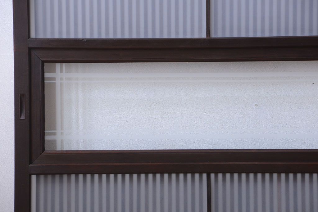 古民具・骨董　裏ガラス入り!デザインガラス帯格子戸4枚セット