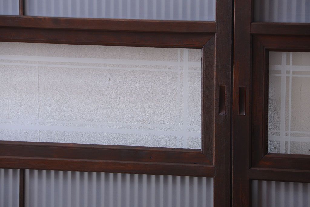 古民具・骨董　裏ガラス入り!デザインガラス帯格子戸4枚セット