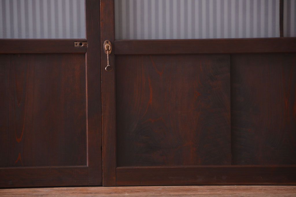 古民具・骨董　裏ガラス入り!デザインガラス帯格子戸4枚セット