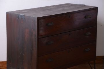 アンティーク家具　アンティーク　前面欅材!鉄脚付き時代箪笥ローボード(ローチェスト)(2)
