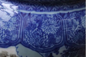 アンティーク雑貨　古民具・骨董　龍のひょうたん窓絵が美しい特大アンティーク瀬戸火鉢