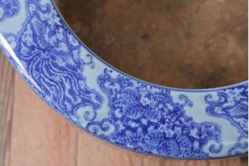 アンティーク雑貨　古民具・骨董　龍のひょうたん窓絵が美しい特大アンティーク瀬戸火鉢