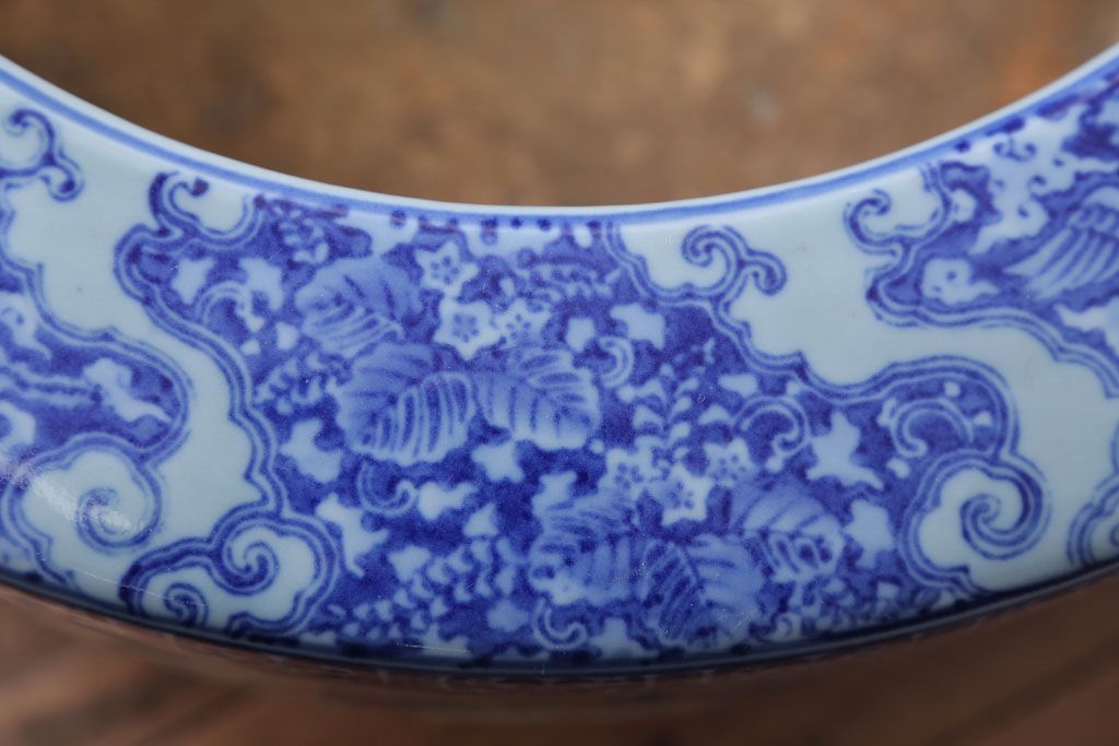 アンティーク雑貨　古民具・骨董　龍のひょうたん窓絵が美しい特大アンティーク瀬戸火鉢