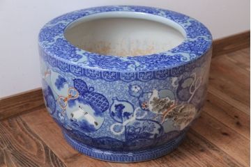 アンティーク雑貨　古民具・骨董　龍のひょうたん窓絵が美しい特大アンティーク瀬戸火鉢