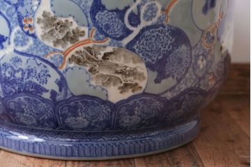 アンティーク雑貨　古民具・骨董　龍のひょうたん窓絵が美しい特大アンティーク瀬戸火鉢