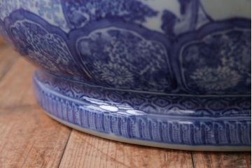 アンティーク雑貨　古民具・骨董　龍のひょうたん窓絵が美しい特大アンティーク瀬戸火鉢