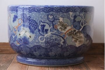 アンティーク雑貨　古民具・骨董　龍のひょうたん窓絵が美しい特大アンティーク瀬戸火鉢