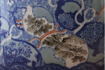 アンティーク雑貨　古民具・骨董　龍のひょうたん窓絵が美しい特大アンティーク瀬戸火鉢