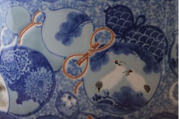 アンティーク雑貨　古民具・骨董　龍のひょうたん窓絵が美しい特大アンティーク瀬戸火鉢