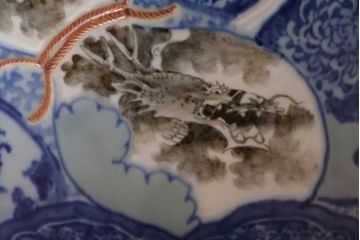 アンティーク雑貨　古民具・骨董　龍のひょうたん窓絵が美しい特大アンティーク瀬戸火鉢