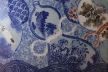 アンティーク雑貨　古民具・骨董　龍のひょうたん窓絵が美しい特大アンティーク瀬戸火鉢