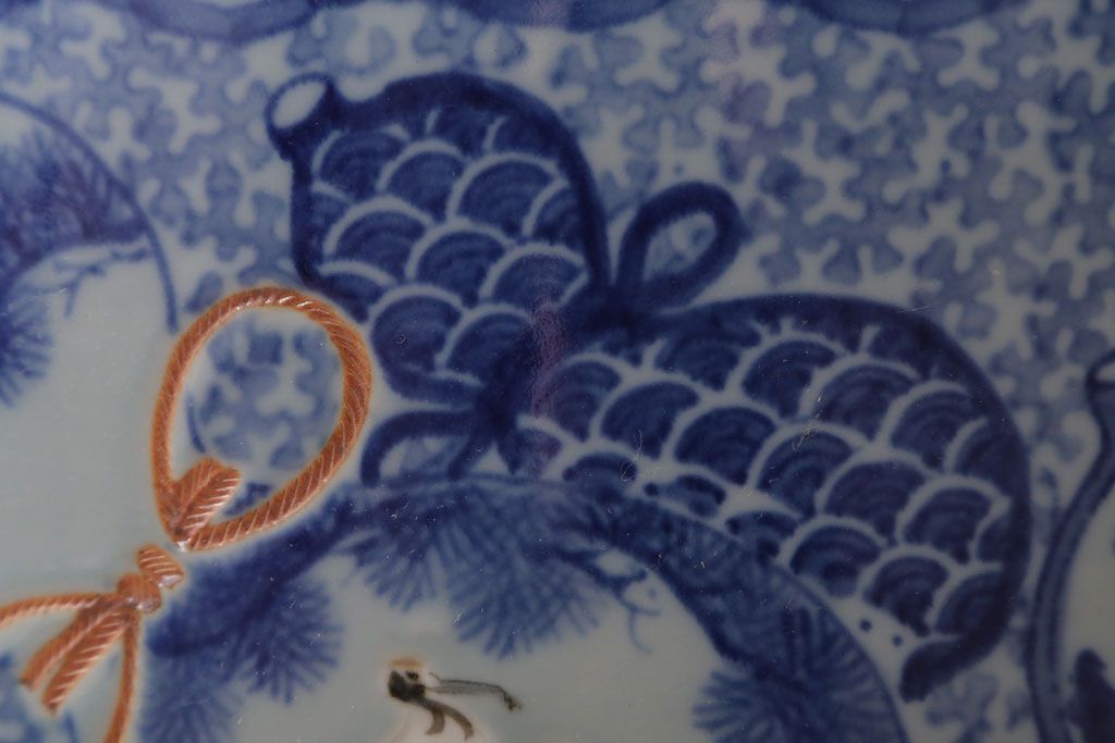 アンティーク雑貨　古民具・骨董　龍のひょうたん窓絵が美しい特大アンティーク瀬戸火鉢