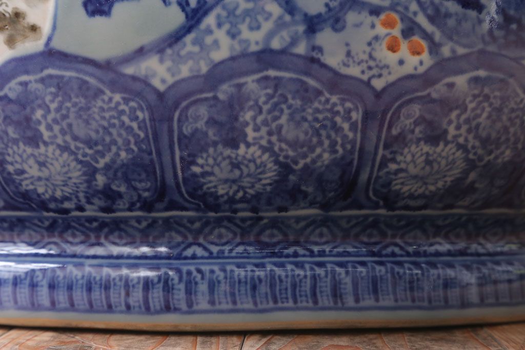 アンティーク雑貨　古民具・骨董　龍のひょうたん窓絵が美しい特大アンティーク瀬戸火鉢