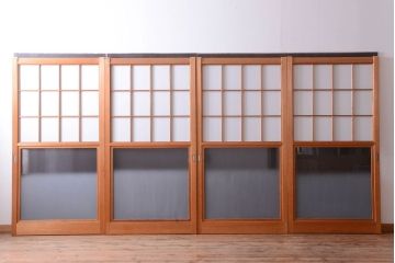 中古　ぼかしガラス入り!雪見障子戸4枚セット(引き戸、擦り上げ障子戸、擦上障子戸)