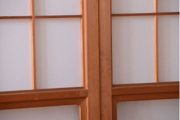 中古　ぼかしガラス入り!雪見障子戸4枚セット(引き戸、擦り上げ障子戸、擦上障子戸)