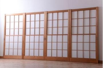 中古　和風インテリアに!雪見障子戸4枚セット(引き戸、擦り上げ障子戸、擦上障子戸)