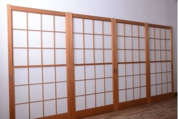 中古　和風インテリアに!雪見障子戸4枚セット(引き戸、擦り上げ障子戸、擦上障子戸)