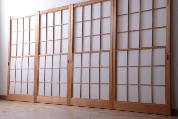 中古　和風インテリアに!雪見障子戸4枚セット(引き戸、擦り上げ障子戸、擦上障子戸)