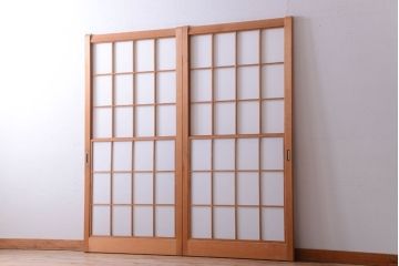 中古　和風インテリアに!雪見障子戸2枚セット(引き戸、擦り上げ障子戸、擦上障子戸)