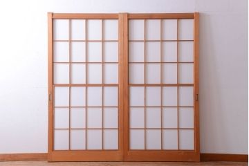 中古　和風インテリアに!雪見障子戸2枚セット(引き戸、擦り上げ障子戸、擦上障子戸)