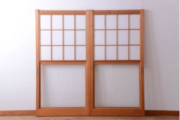 中古　和風インテリアに!雪見障子戸2枚セット(引き戸、擦り上げ障子戸、擦上障子戸)
