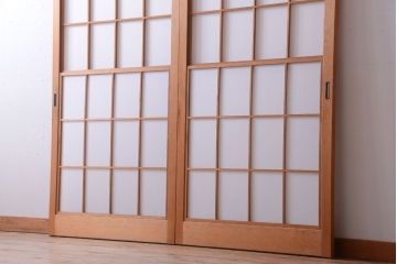 中古　和風インテリアに!雪見障子戸2枚セット(引き戸、擦り上げ障子戸、擦上障子戸)