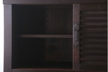 アンティーク家具　古民具・骨董　横桟引き戸!重厚な金具のアンティーク美濃帳場箪笥