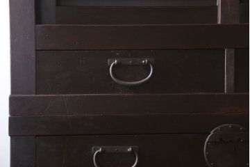 アンティーク家具　古民具・骨董　横桟引き戸!重厚な金具のアンティーク美濃帳場箪笥