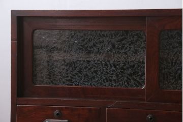 アンティーク家具　和製アンティーク　鉄脚付き!結霜ガラス引き戸のサイドボード