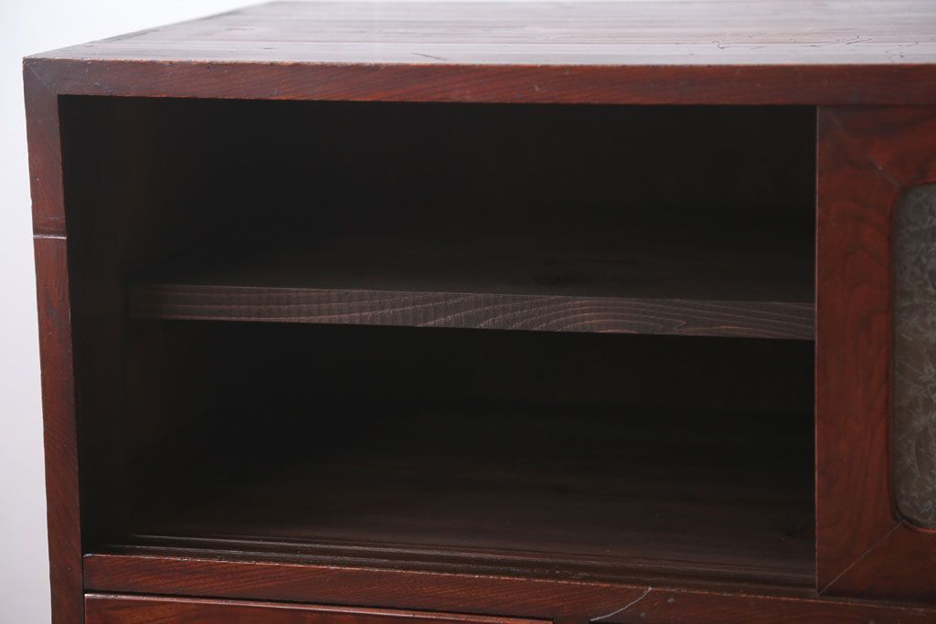 アンティーク家具　和製アンティーク　鉄脚付き!結霜ガラス引き戸のサイドボード