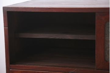 アンティーク家具　和製アンティーク　鉄脚付き!結霜ガラス引き戸のサイドボード