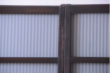 古民具・骨董　大正期　裏ガラス入り!結霜ガラス帯格子戸2枚セット
