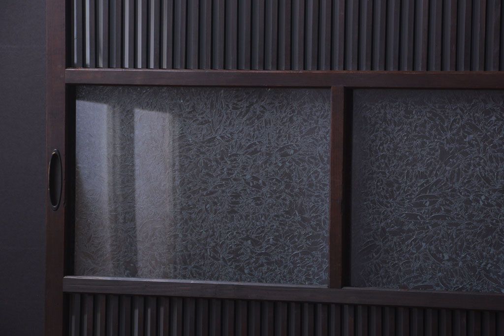 古民具・骨董　大正期　裏ガラス入り!結霜ガラス帯格子戸2枚セット