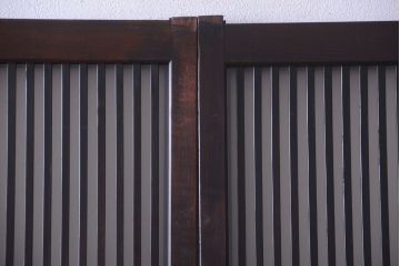 古民具・骨董　大正期　裏ガラス入り!結霜ガラス帯格子戸2枚セット