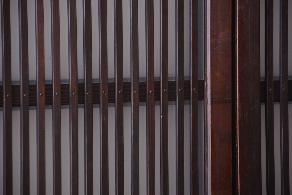 古民具・骨董　大正期　裏ガラス入り!結霜ガラス帯格子戸2枚セット