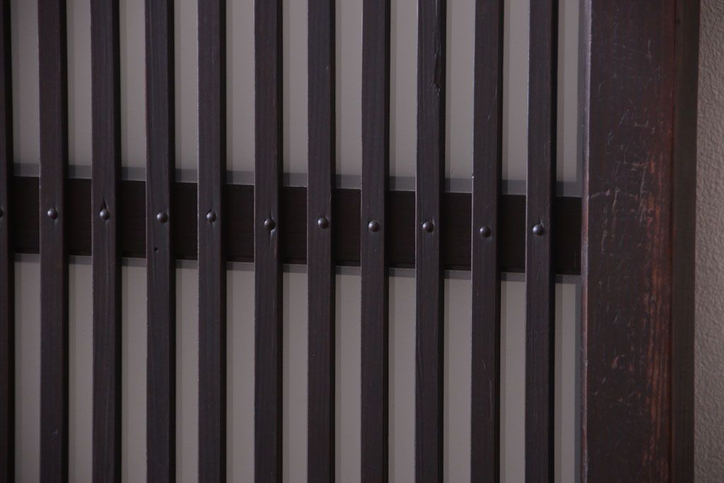 古民具・骨董　大正期　裏ガラス入り!結霜ガラス帯格子戸2枚セット