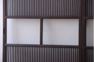 古民具・骨董　大正期　裏ガラス入り!結霜ガラス帯格子戸2枚セット