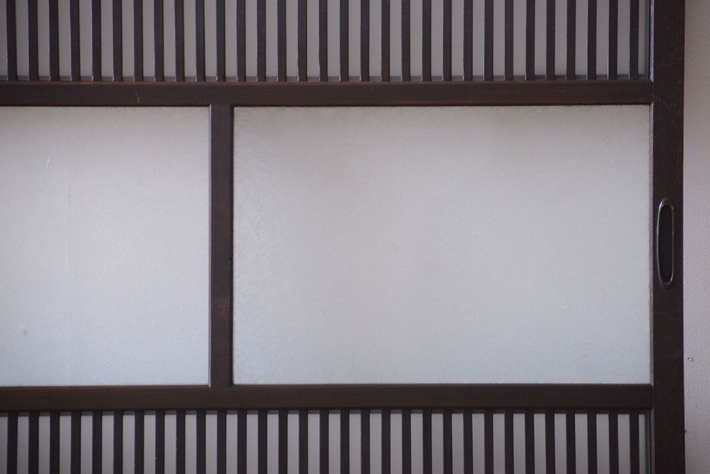 古民具・骨董　大正期　裏ガラス入り!結霜ガラス帯格子戸2枚セット