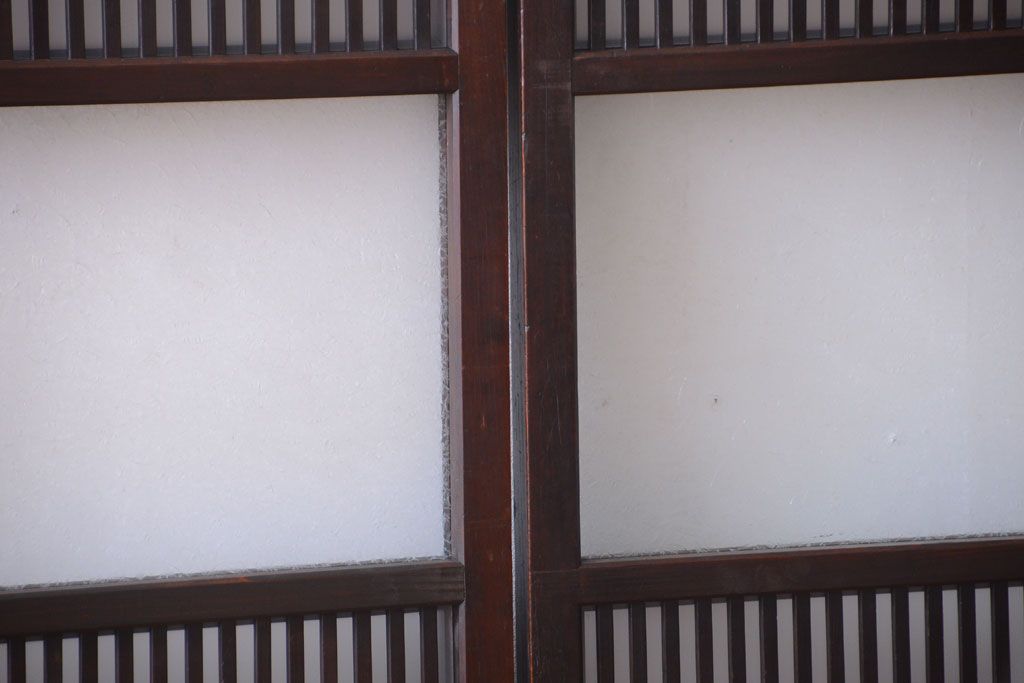 古民具・骨董　大正期　裏ガラス入り!結霜ガラス帯格子戸2枚セット