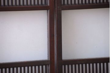 古民具・骨董　大正期　裏ガラス入り!結霜ガラス帯格子戸2枚セット