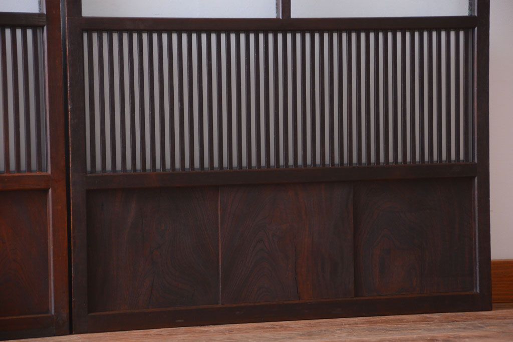 古民具・骨董　大正期　裏ガラス入り!結霜ガラス帯格子戸2枚セット