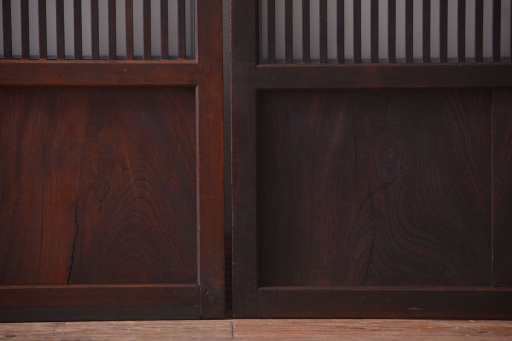 古民具・骨董　大正期　裏ガラス入り!結霜ガラス帯格子戸2枚セット