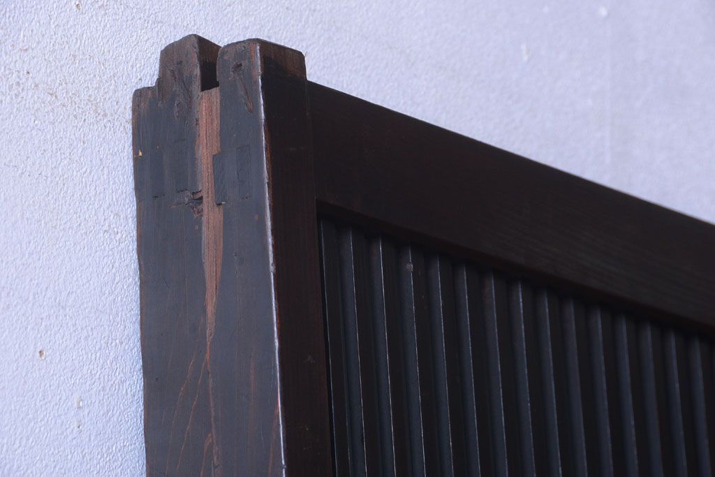 古民具・骨董　大正期　裏ガラス入り!結霜ガラス帯格子戸2枚セット