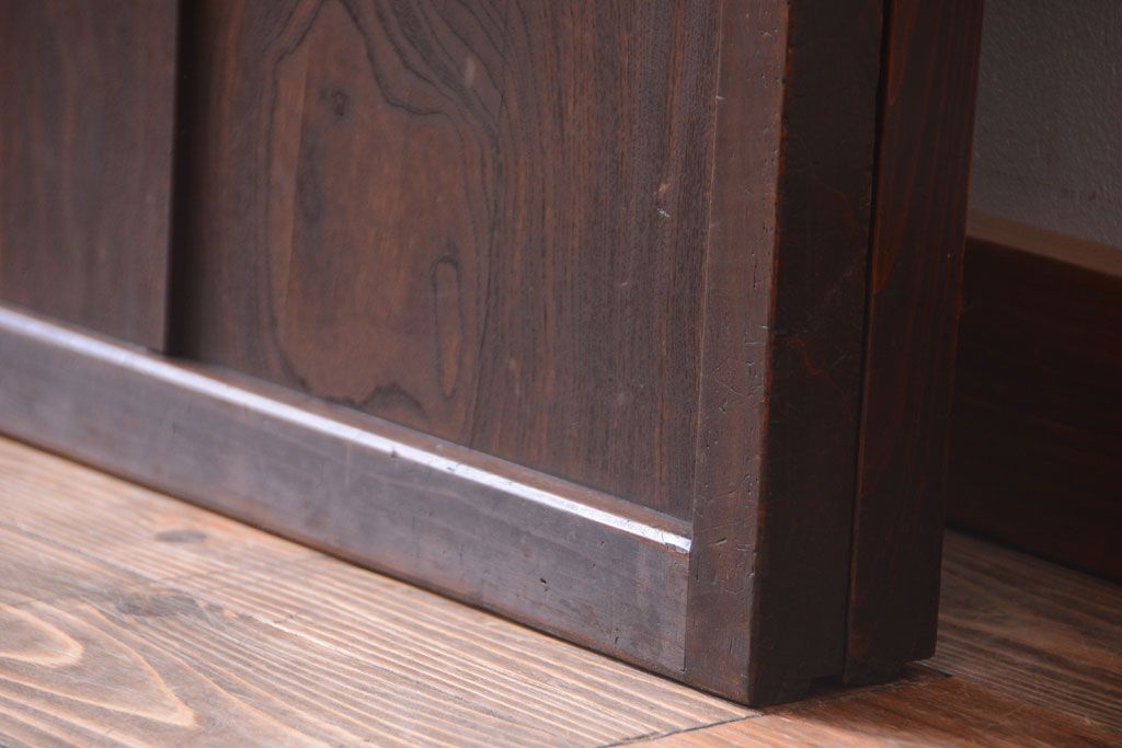 古民具・骨董　大正期　裏ガラス入り!結霜ガラス帯格子戸2枚セット